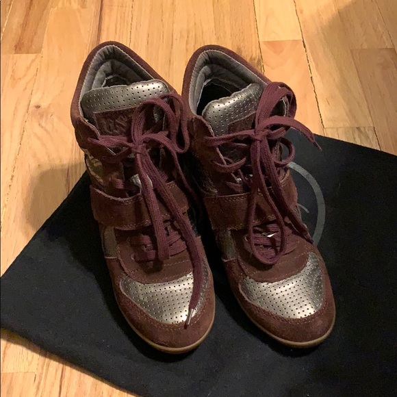 burgundy wedge sneakers